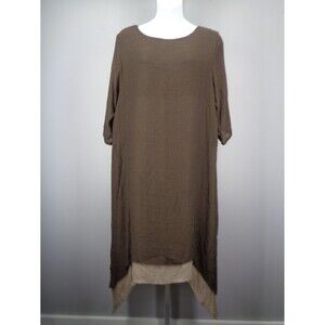 Anself Brown Gauze Layered Midi Dress Plus Sz 5XL Lagenlook Sharkbite Hem New